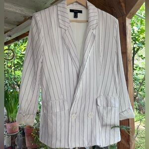 Forever 21 White Blazer with Black Stripes